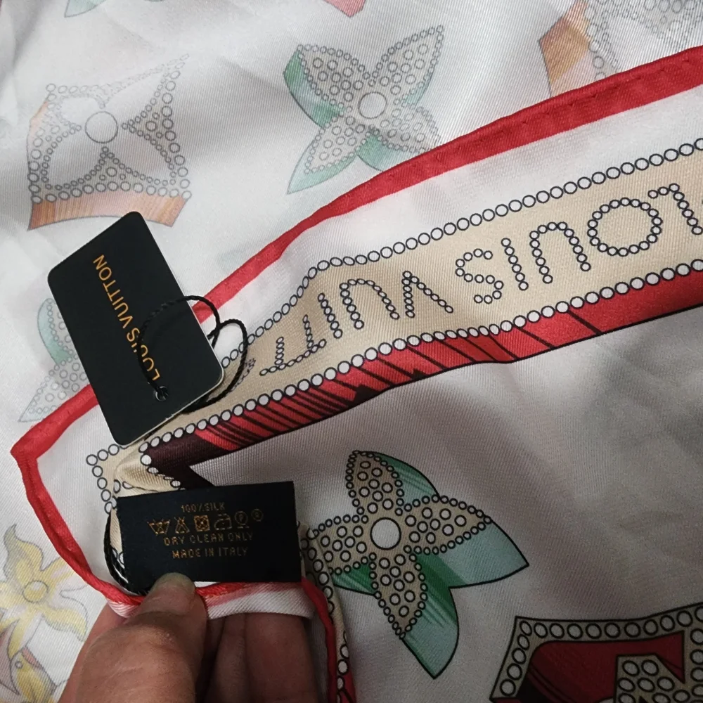 Cream and Red Silk Scarf